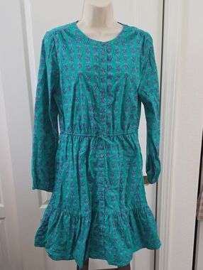 J.Crew Factory | Teal Green Floral Cotton Button-Front Long Sleeve Mini Dress-8